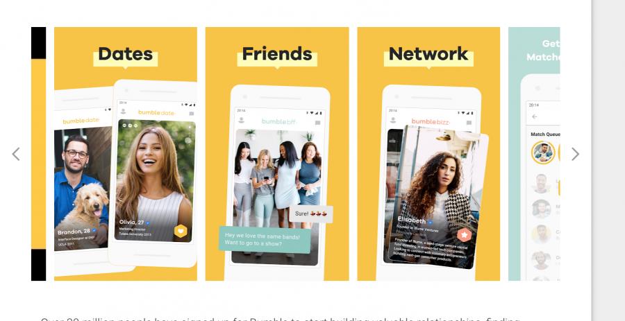 Screenshots of the Bumble app