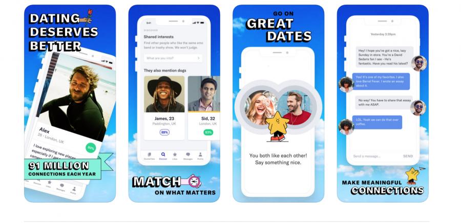 Mobile screenshots of the OkCupid app