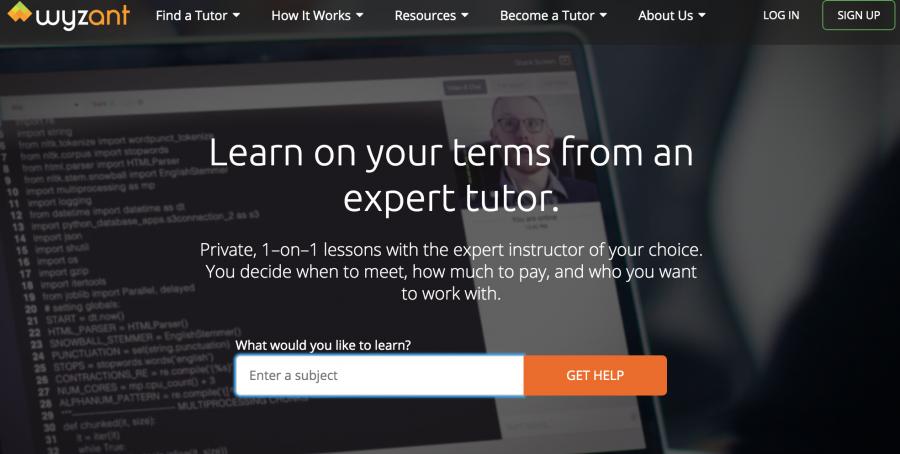 The website homepage of Wyzant