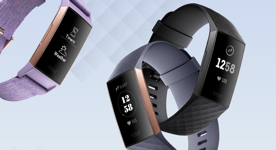 Fitbit Charge 3 in three colors: black, pink and blue