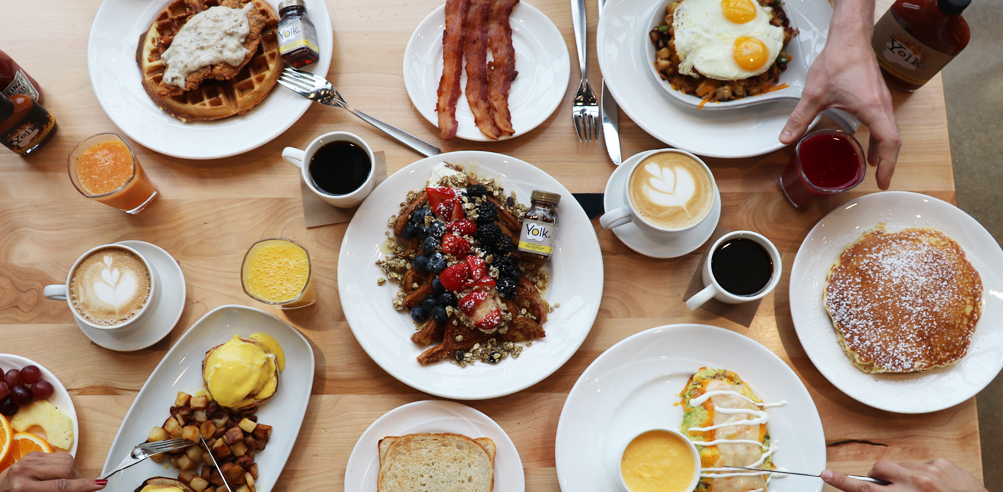 Brunch spread at the Yolk