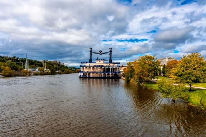 Elgin, Illinois - October 04, 2019 : Fox River view in Elgin Town of Illinois.