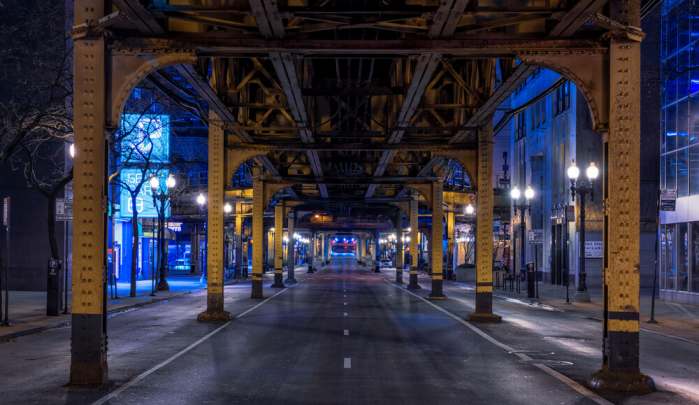 underneath railway bridge downtown Chicago