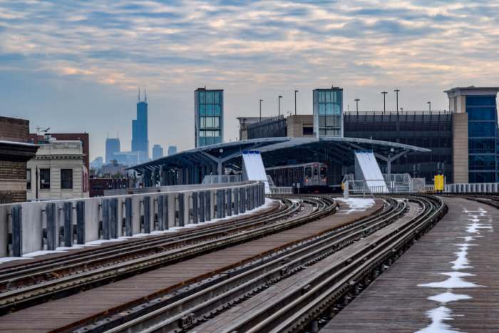 New Wilson Red Line CTA Station with View of the Willis (Sears) Tower in the Background