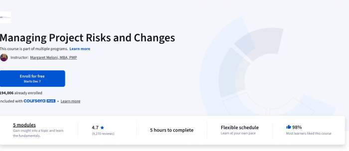 Managing Project Risks and Changes This course is part of multiple programs. Margaret Meloni, MBA, PMP Instructor: Margaret Meloni, MBA, PMP