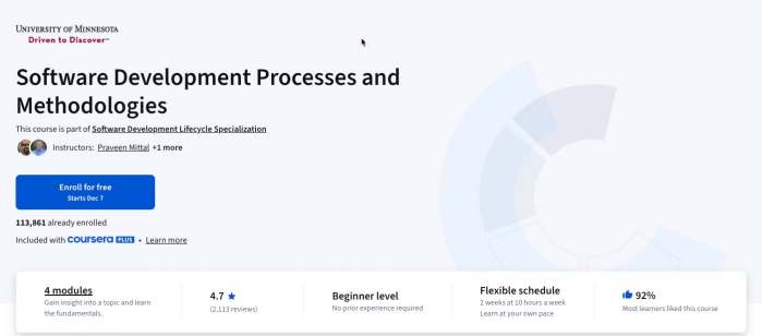 Software Development Processes and Methodologies This course is part of Software Development Lifecycle Specialization