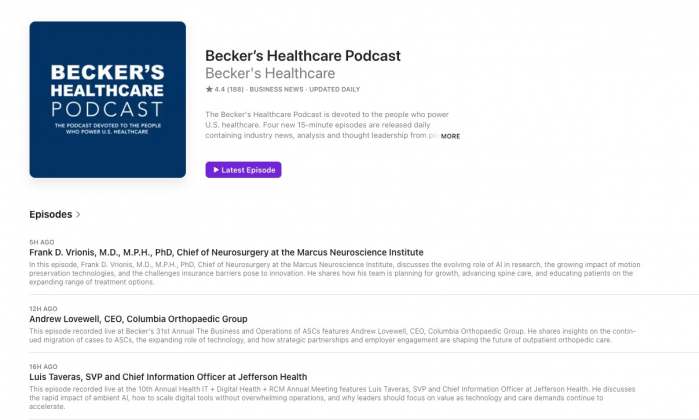 Becker's Healthcare Podcast preview from Apple podcasts
